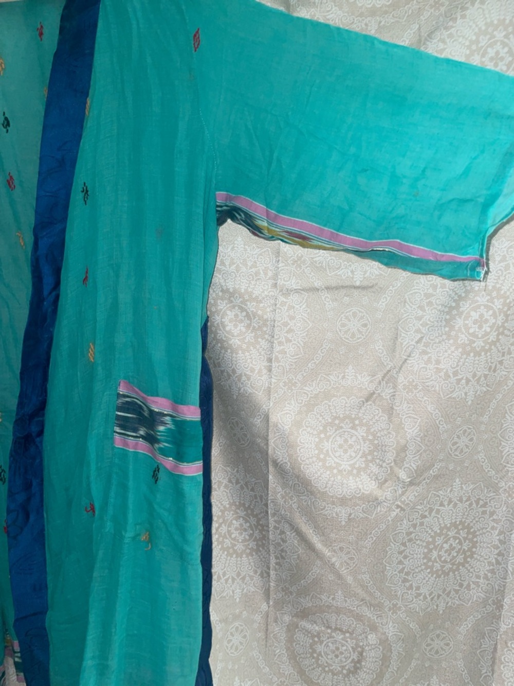 Teal Kimono with Navy Trim with Pockets<3 - Picture 4 of 8